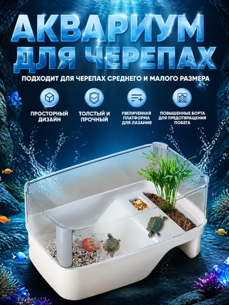 Экологический аквариум для морских черепах 50x25x18 см