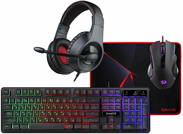 Комплект игровой Defender Redragon S137 RU Клавиатура + Мышь+ Коврик + Гарнитура