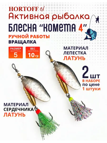 HORTOFF Блесна вращающаяся для рыбалки "Комета 4-07", на щуку, 2 шт