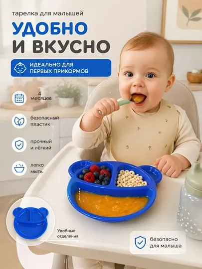 Детская тарелка из пластика BPA FREE, для прикорма, посуда для малышей, каши и пюре