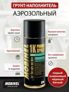 Аэрозоль грунт 1К ЧЁРНЫЙ Mobihel Мобихел баллончик (спрей) у