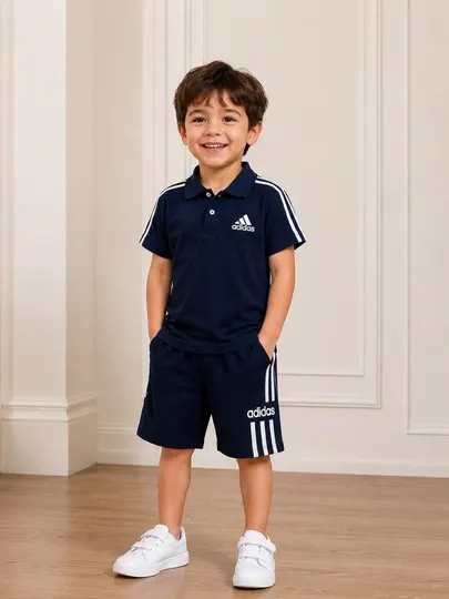 Детский спортивный комплект Adidas, футболка и шорты синего цвета, удобный, стильный - Комплекты одежды для мальчиков