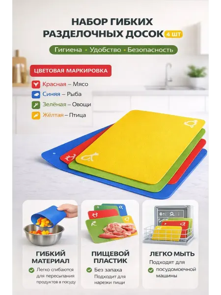 ROZA BRAND Набор гибких разделочных досок для кухни