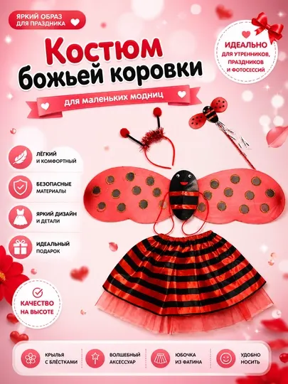 Детский карнавальный костюм Пчёлки с крыльями для девочек