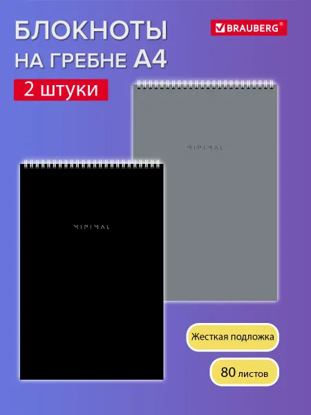 Brauberg Блокнот в клетку большой А4 тетрадь для записей 80л, 2 штуки