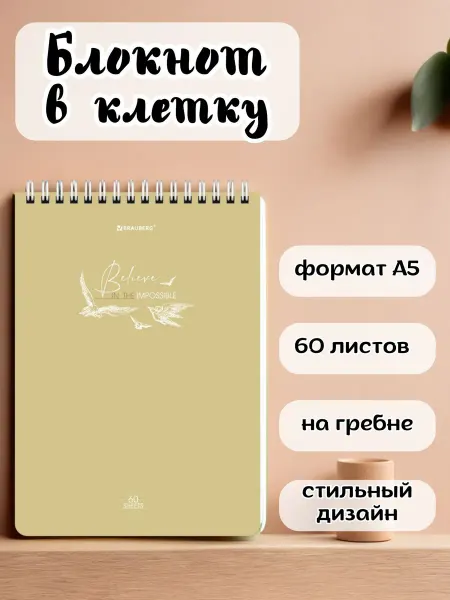 Brauberg Блокнот для записей в клетку А5 на спирали