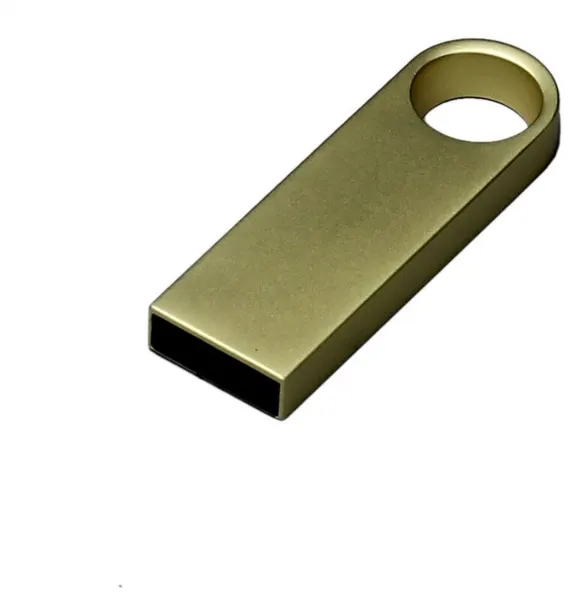 Компактная металлическая флешка с круглым отверстием (512 МБ / MB USB 2.0 Золотой/Gold mini3 доступная и маленькая под логотип заказчика)