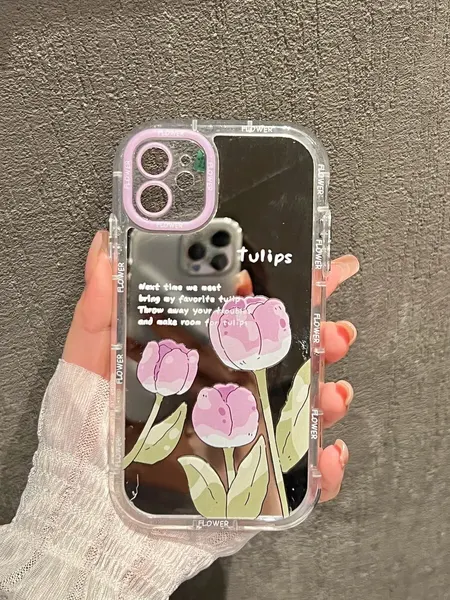Чехол О'кейси для iPhone 11, зеркальный, защита камеры, принт, серебристый/сиреневый/зеленый