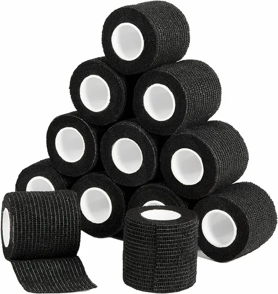 Бинт бандажный самофиксирующийся для тату и татуажа, Чёрный 5см - 4,5м, 12 шт