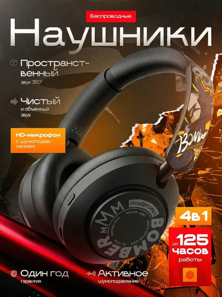 Беспроводные наушники полноразмерные игровые SMART PRESENT GT-3 с отсоединяемым микрофоном и шумоподавлением, черные