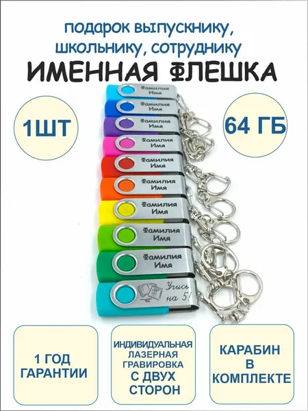 64GB Именная подарочная USB Флешка 1 шт с 2-сторонней гравировкой