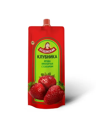 Клубника протертая, с сахаром, 280 г, Дой-пак - Варенье, джемы и протертые ягоды
