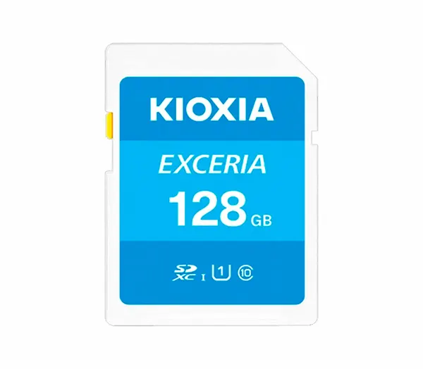 Карта памяти Kioxia Exceria, 128ГБ, SDXC, UHS-I, U1, белая/голубая