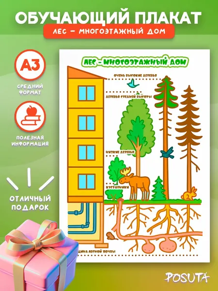 Постер на стену обучающий лес многоэтажный дом