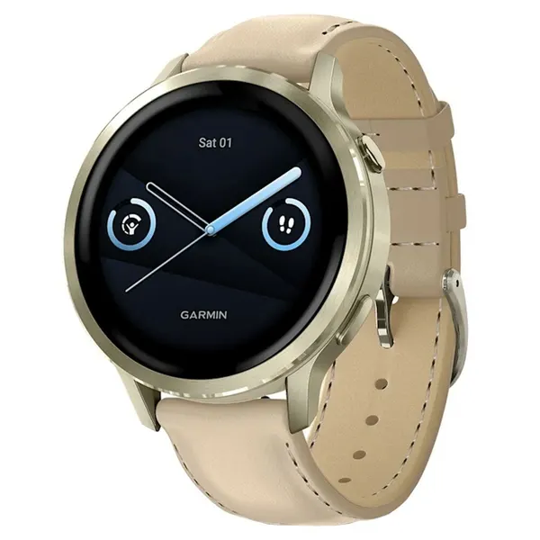 Смарт-часы Garmin Venu 4 золотистый 010-03013-03, AMOLED 41мм с кожаным ремешком, GPS, ГЛОНАСС и Galileo, Европа