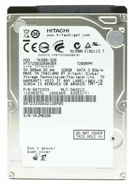 Hitachi 320 ГБ Внутренний жесткий диск Жесткий диск Hitachi 0A73253 320Gb 7200 SATAII 2,5" HDD (0A73253)