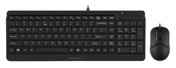 Комплект: клавиатура и мышь A4Tech F1512, проводной, черный, USB