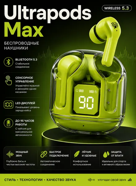 Беспроводные наушники Ultrapods Max с LED-дисплеем, Bluetooth 5.3, сенсорное управление