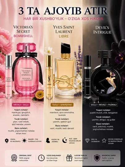 Набор женских духов: VICTORIA'S SECRET, YSL LIBRE, DEVIL'S INTRIGUE, 3 в 1 - Духи