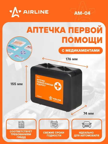 Аптечка первой помощи в дорогу, пластиковый футляр AM-04 AIRLINE