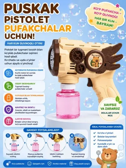 Игрушка пистолет для мыльных пузырей – автоматический Bubble Gun для детей