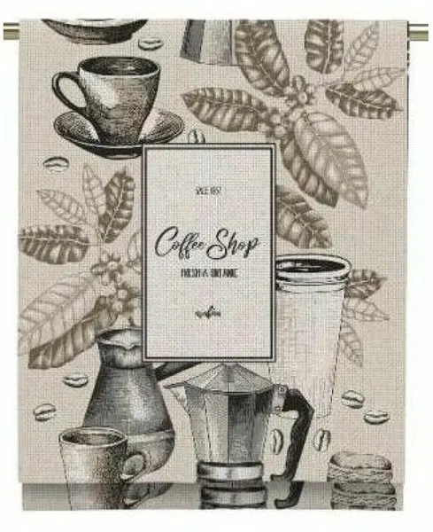Кухонное полотенце Рогожка с петелькой для подвешивания 50*63 см Koffe Shop в подарок на Новый год, на День Рождения, на 8 марта из 100% хлопка