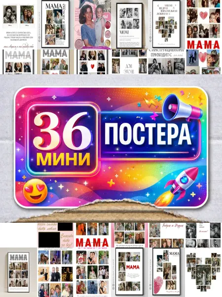 BUCHIBU Минипостеры 36 шт коллаж с для мамы