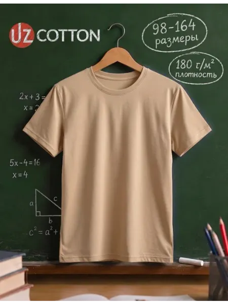 Футболка детская голубая школьная однотонная UZcotton