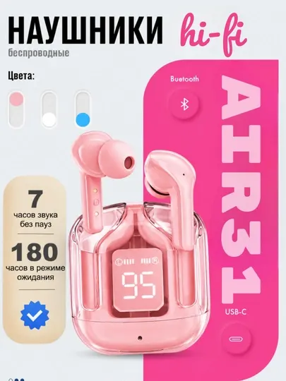 Беспроводные наушники AirPods 31 Hi-Fi наушник, с дисплеем и микрофоном для iOS и Android - Наушники