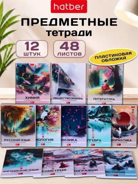 Тетради предметные школьные 48 листов 12 штук Азия Hatber