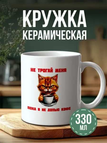 Кружка с принтом злой котенок BELOUSOV