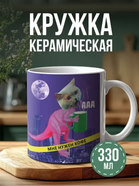 Кружка с принтом мне нужен кофе кот мем BELOUSOV