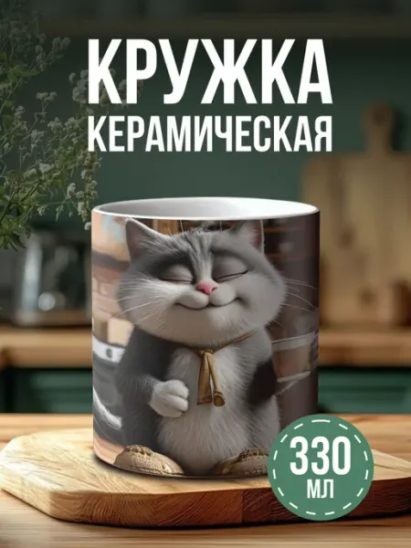Кружка с принтом Кот и кофе BELOUSOV
