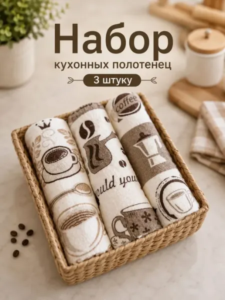 Набор кухонных полотенец 3 штук, подарочные наборы