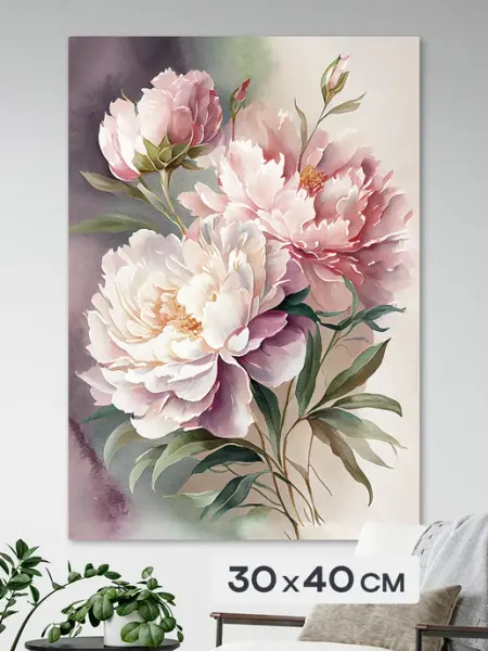 Картина 30x40 см. на холсте интерьерная "Розовые пионы" PIPLART