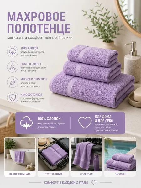 Полотенце махровое F&H Веревка, 40х60см, сиреневый