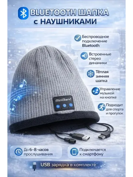 Bluetooth шапка с наушниками музыкальная зимняя Лана