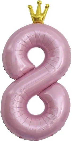 Шар (40'/102 см) Цифра, 8 Золотая корона, Розовый, 1 шт. в упак.