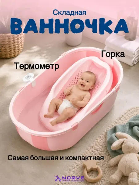 Ванночка складная с горкой и термометром Нет бренда