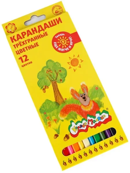 Карандаши цветные 12 цветов трехгранные КАЛЯКА-МАЛЯКА