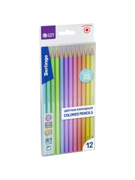 Карандаши цветные 12цв SuperSoft Pastel заточенные Berlingo