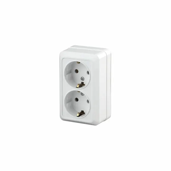 Розетка Intro Quadro с заземлением двойная 2x2P+E Schuko, 16А-250В, IP20, открытая установка, белый, Б0053800