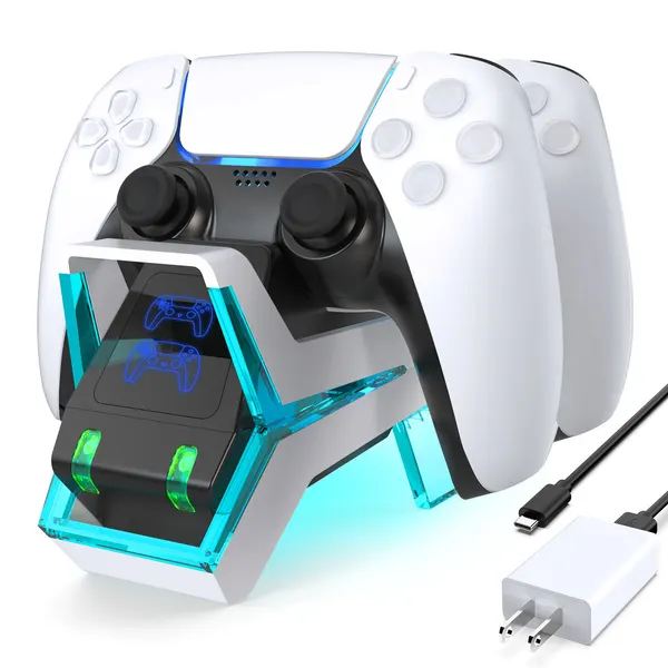 Зарядная станция MyPads для джойстиков PS5 с подсветкой, зарядка для контроллеров ПС 5 белый