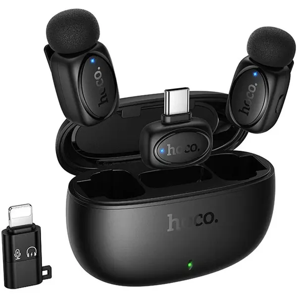 Микрофон беспроводной на клипсе Hoco L19 USB-C и Lightning, чёрный