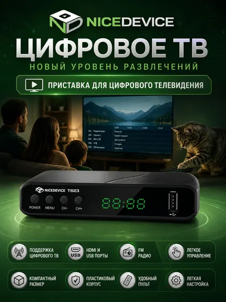 Цифровая приставка NiceDevice T623, эфирный ТВ-приемник, легкая настройка