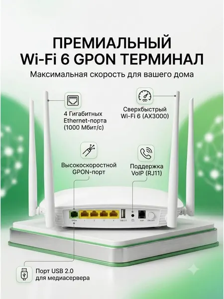 Мощный двухдиапазонный GPON(XPON)Wi-Fi 6 роутер и оптический модем, Скорость до 3000 Мбит/с
