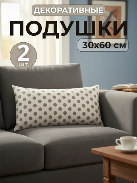 Комплект подушек 30x60 см, 2шт, чехол хлопок, наполнитель силиконизированное волокно, для дивана и детской