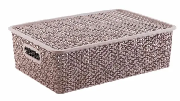 VIOLET Корзинка "Вязь" 7,5л 350х 245х105мм с крышкой (розовый нюд) 532111