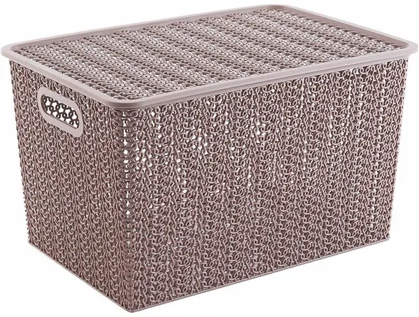 Корзинка с крышкой Violet Вязь, 14л, 35х24х20см, розовый нюд