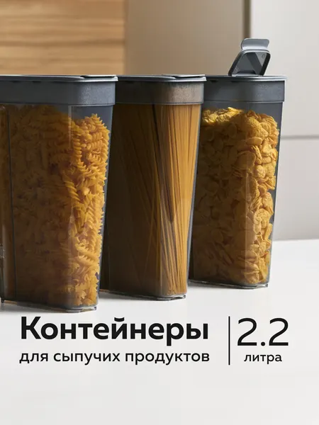 Набор контейнеров для сыпучих продуктов №28 (2,2л - 3шт) (дымчатый)